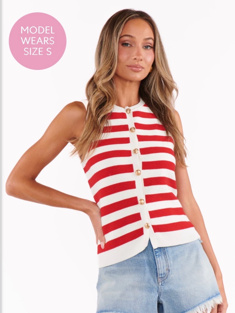 Show Me Your Mumu Devin Tank Red White Stripe Gold Button NWT Size S